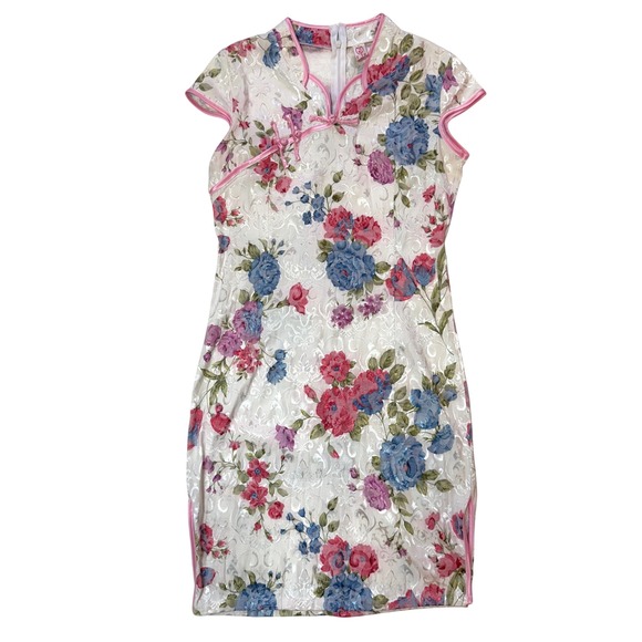 Vintage 90s Y2K Qipao Floral Brocade Dress – Modern XS/S - Picture 1 of 8